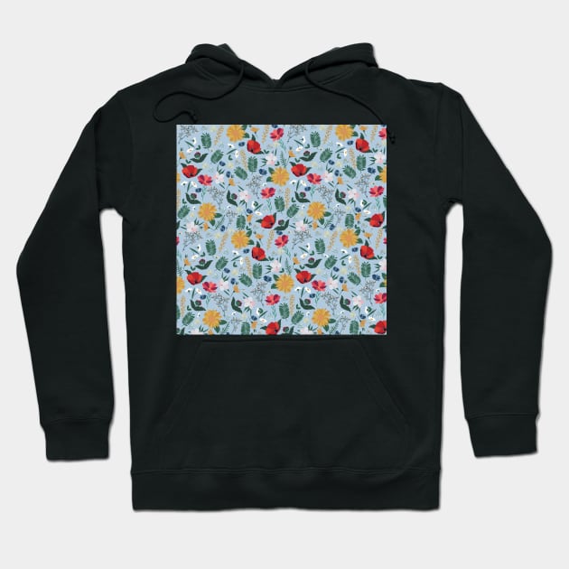 Pretty Colorful Wild Floral Light Blue Design Hoodie by NdesignTrend